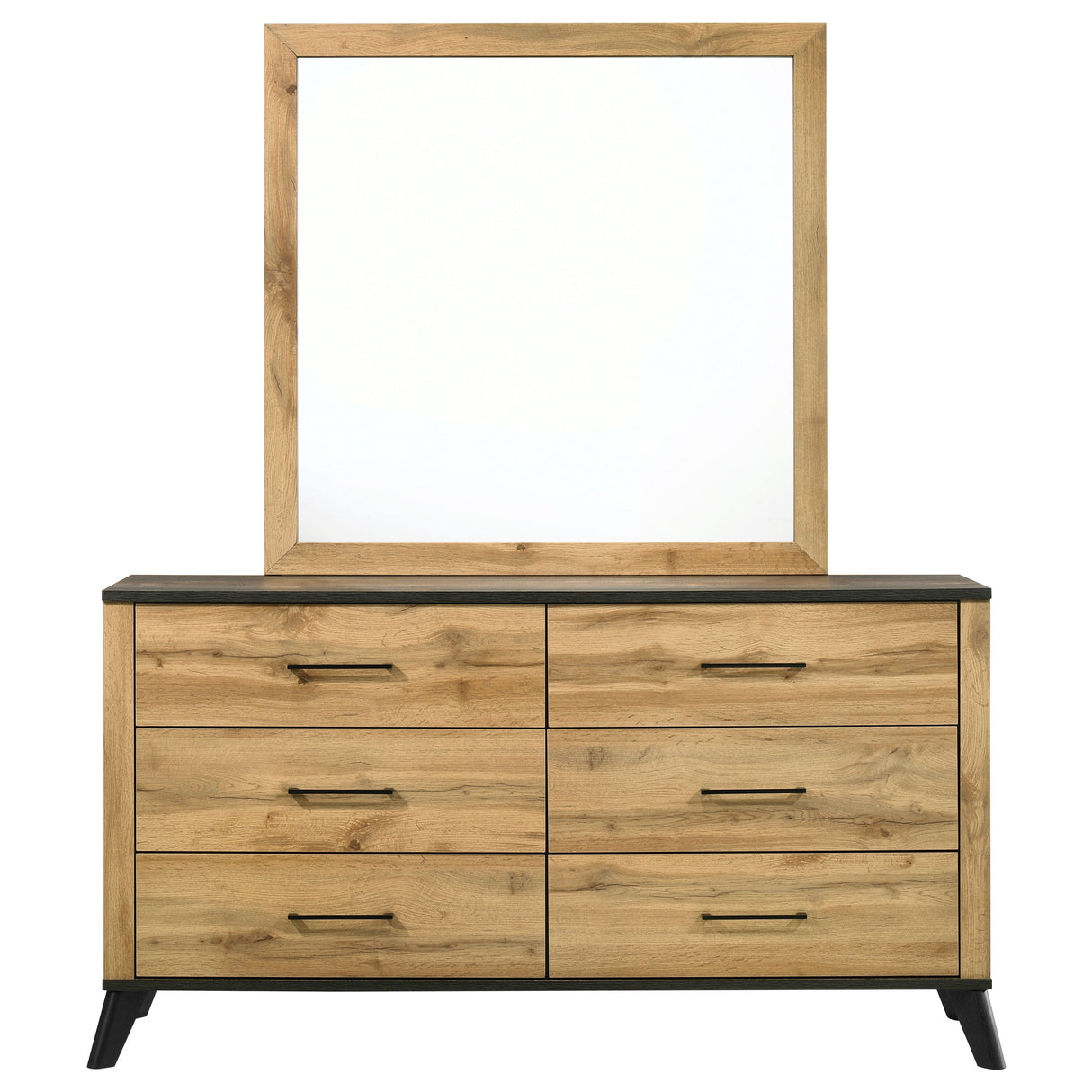 Kaywood Weathered Brown / Natural Pine 6-Drawer Dresser And Mirror