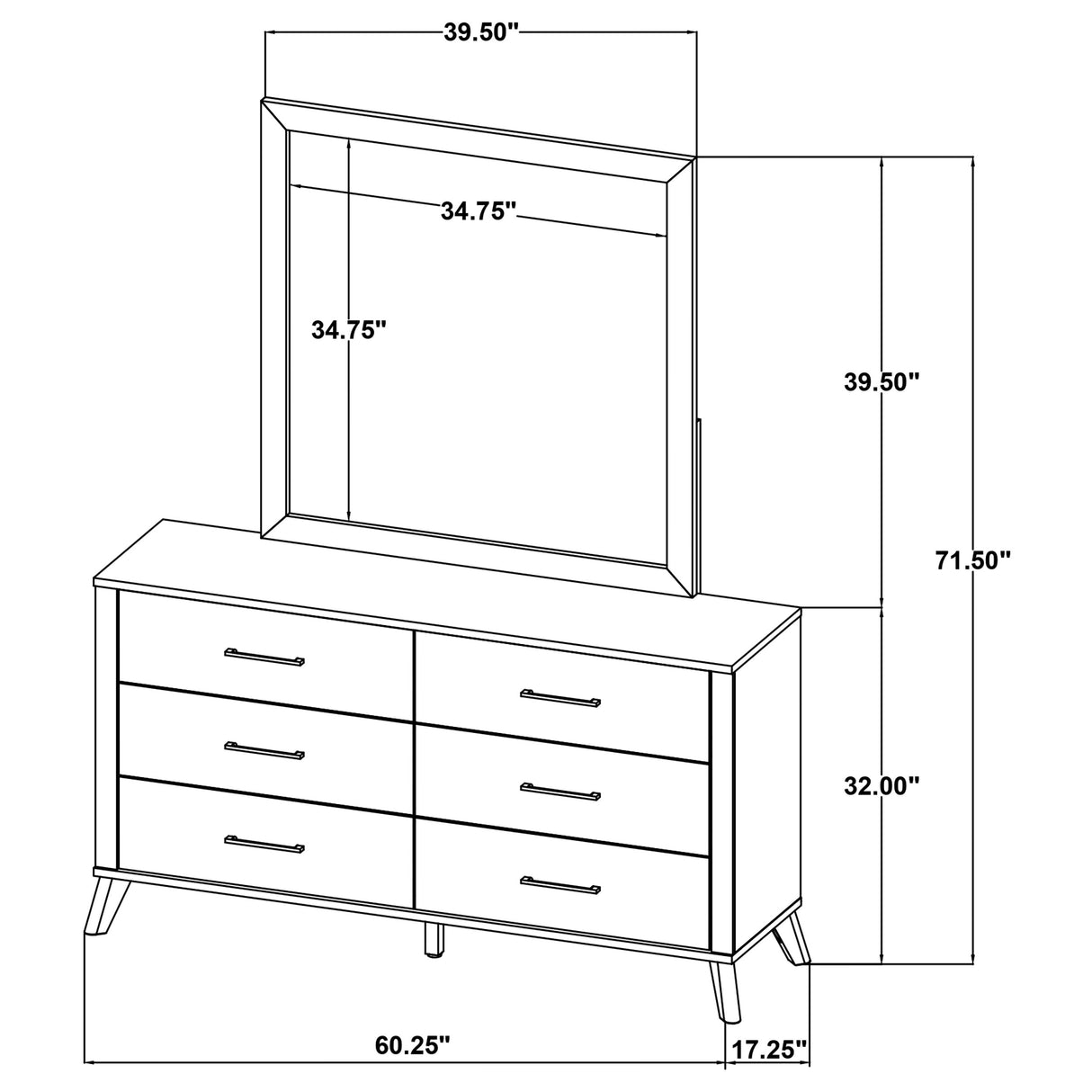 Kaywood Weathered Brown / Natural Pine 6-Drawer Dresser And Mirror