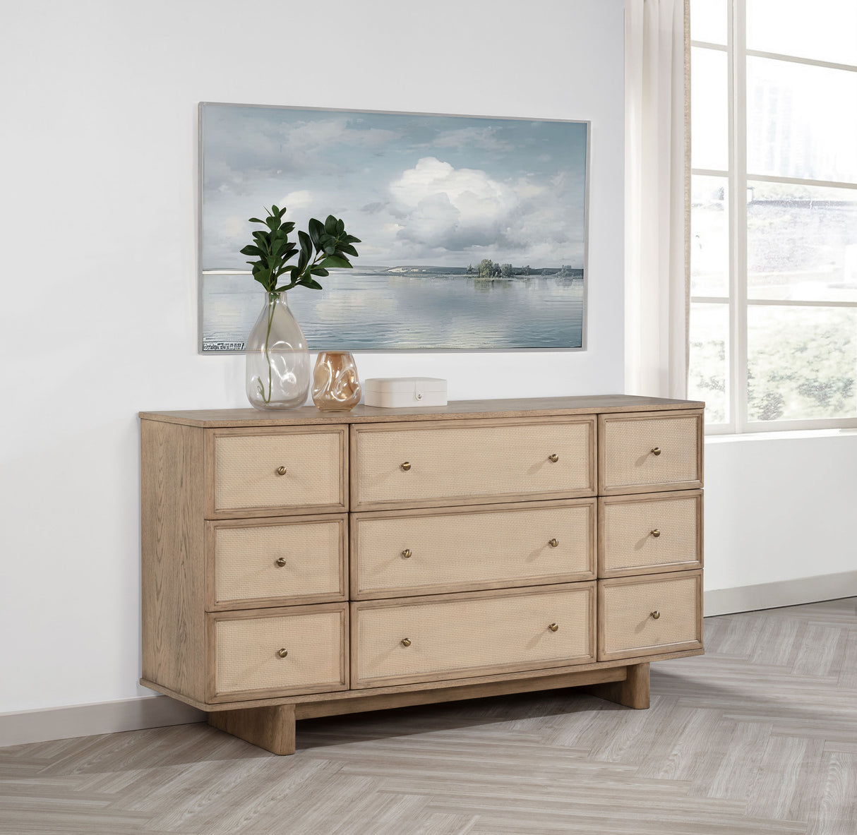 Kailani Beige Oak 9-Drawer Dresser Cabinet