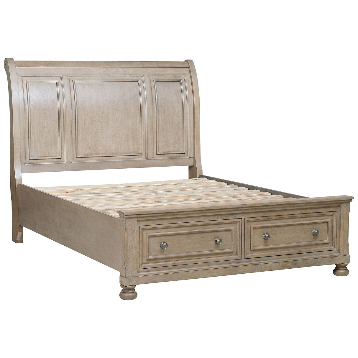 Bethel Wire Brushed Gray California King Platform Bed With Footboard Storage