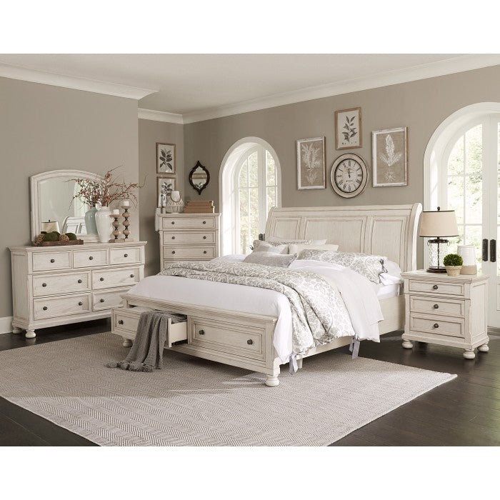 Bethel Wire-Brushed White California King Platform Bed With Footboard Storage