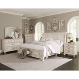 Bethel Wire-Brushed White California King Platform Bed With Footboard Storage