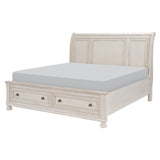 Bethel Wire-Brushed White Eastern King Platform Bed With Footboard Storage