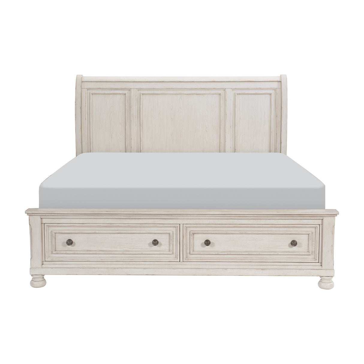 Bethel Wire-Brushed White Eastern King Platform Bed With Footboard Storage