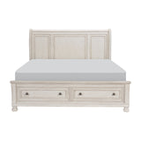 Bethel Wire-Brushed White Eastern King Platform Bed With Footboard Storage