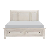 Bethel Wire-Brushed White Eastern King Platform Bed With Footboard Storage