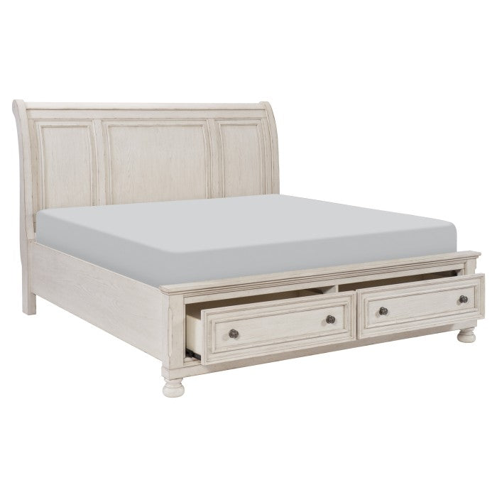 Bethel Wire-Brushed White California King Platform Bed With Footboard Storage