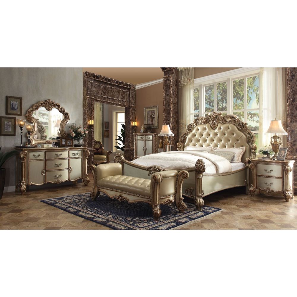 Vendome Brass Synthetic Leather & Gold Patina Finish Eastern King Bed