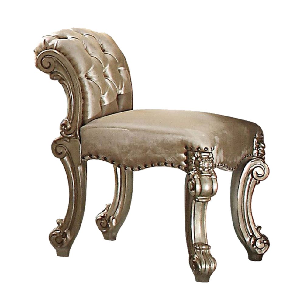 Vendome Fabric, Gold Patina & Bone Finish Vanity Stool