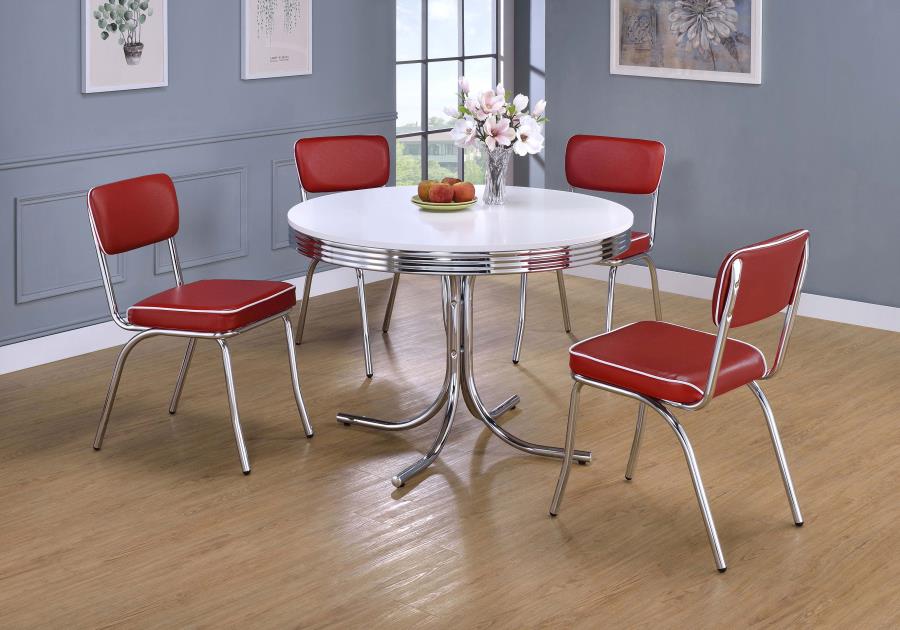 Retro White 5-Piece Round Dining Table Set And Red