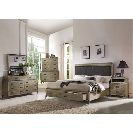 Athouman Synthetic Leather & Weathered Oak Finish Eastern King Bed