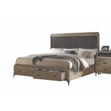 Athouman Synthetic Leather & Weathered Oak Finish Eastern King Bed