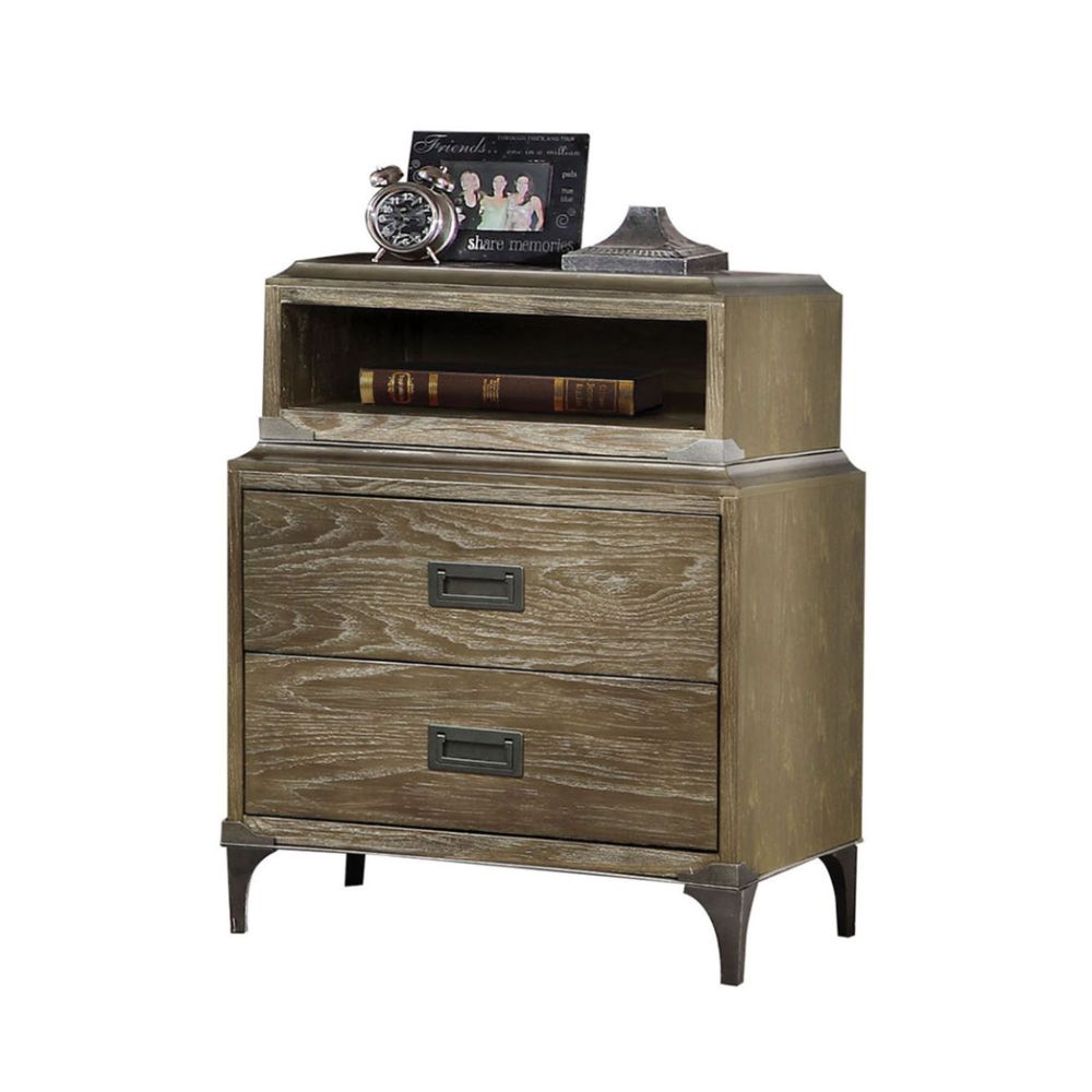 Athouman Pu & Weathered Oak Finish Nightstand