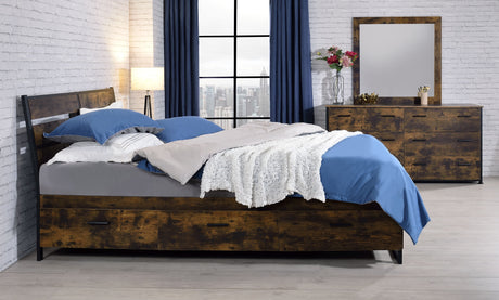 Juvanth Rustic Oak & Black Finish Eastern King Bed