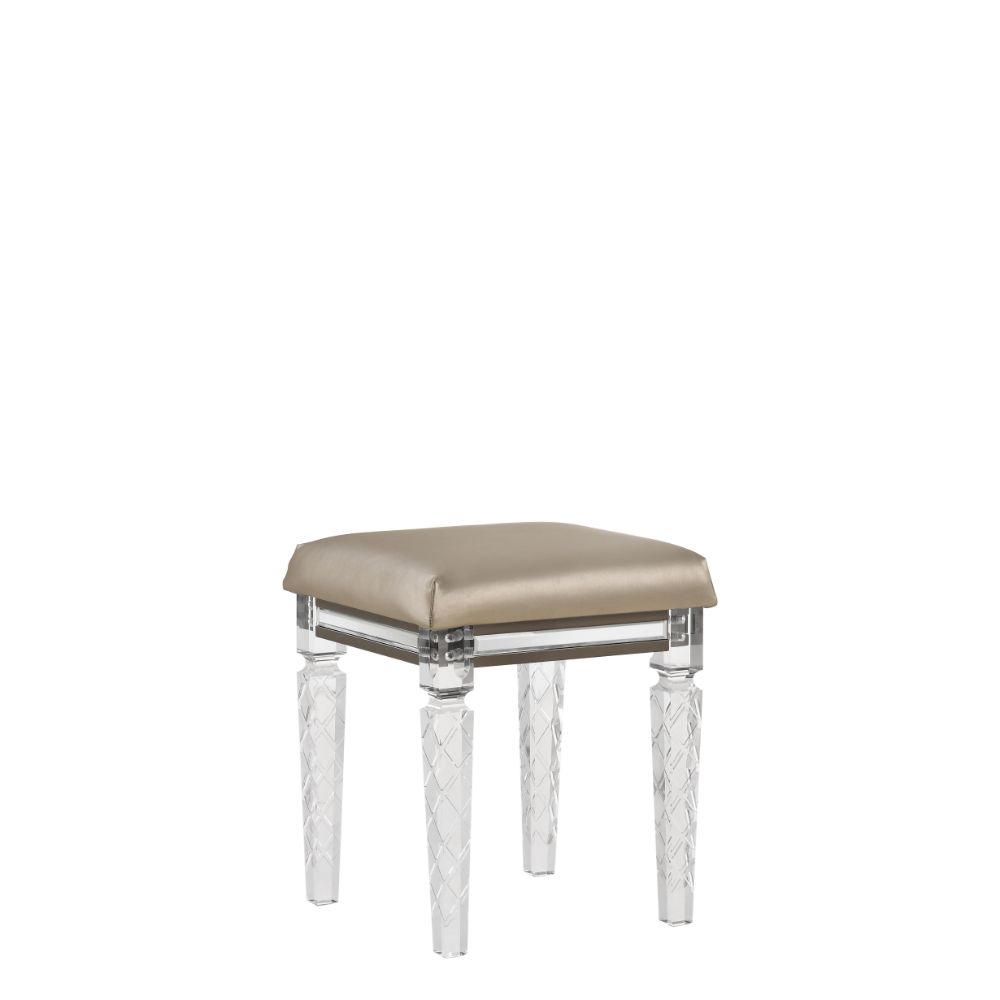 Skylar Synthetic Leather & Dark Champagne Finish Vanity Stool