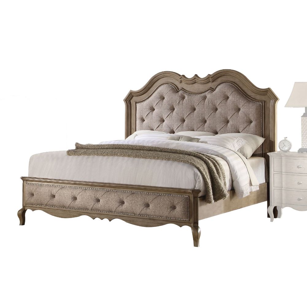 Chelmsford Beige Fabric & Antique Taupe Finish Eastern King Bed