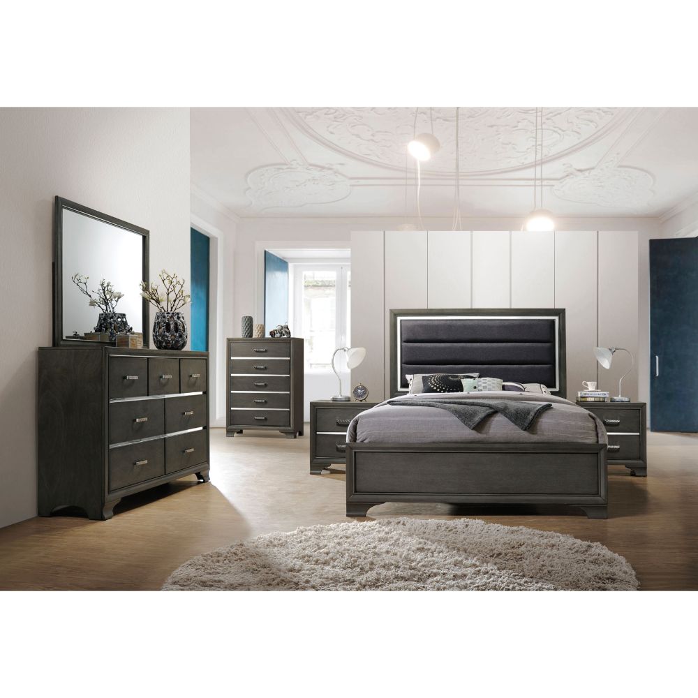 Carine Fabric & Gray Finish Ii Eastern King Bed