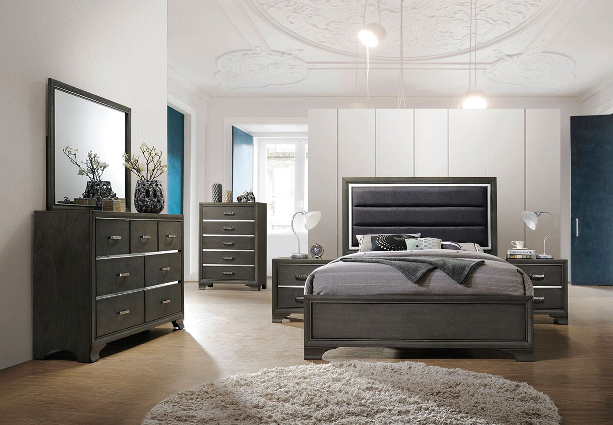 Carine Fabric & Gray Finish Ii Queen Bed