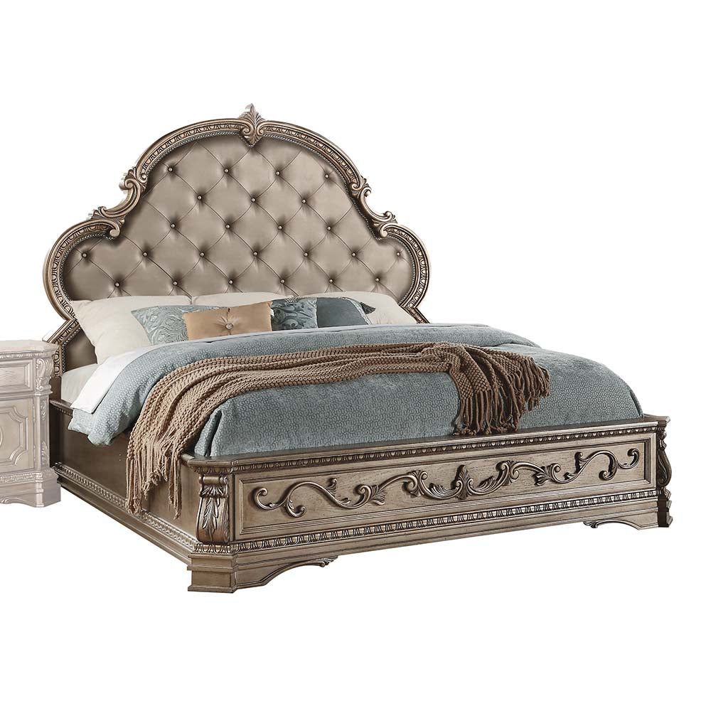 Northville Synthetic Leather & Antique Silver Finish Eastern King Bed