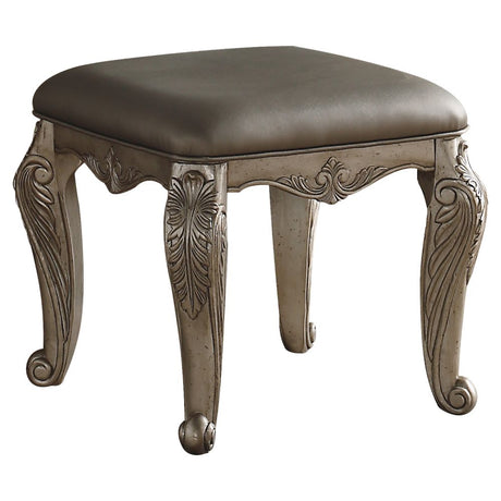 Northville Synthetic Leather & Antique Silver Finish Vanity Stool