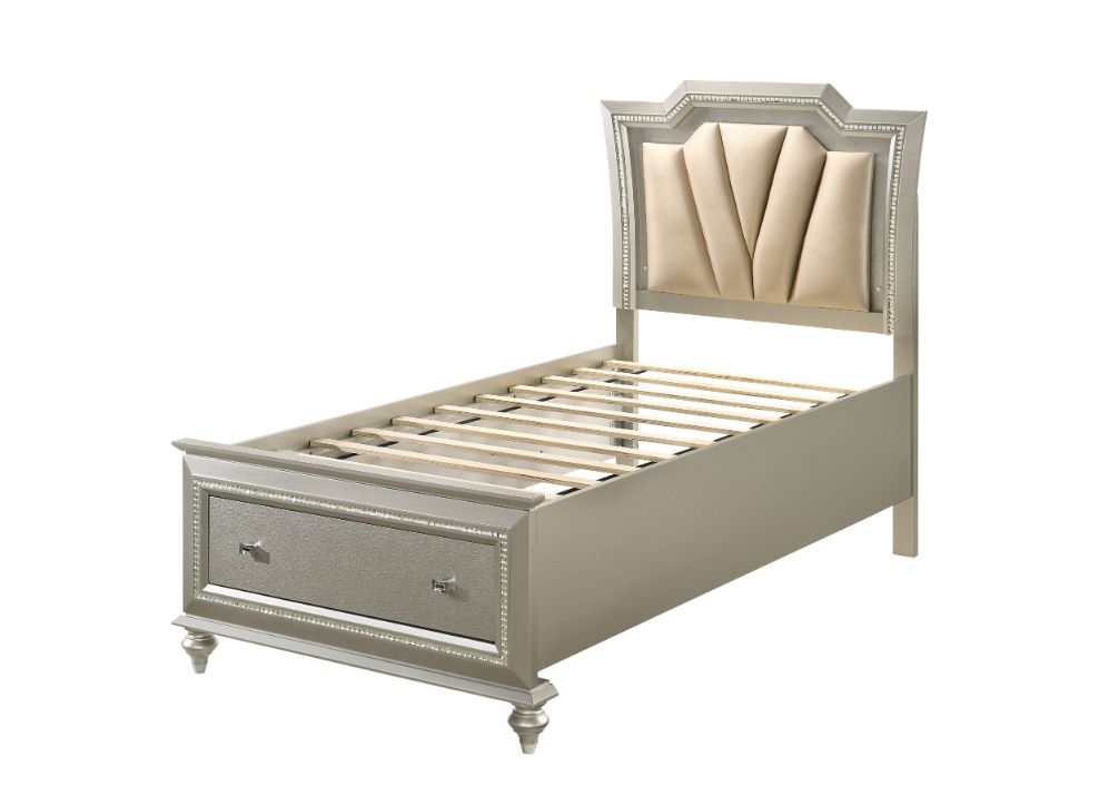 Kaitlyn Synthetic Leather & Champagne Finish Full Bed