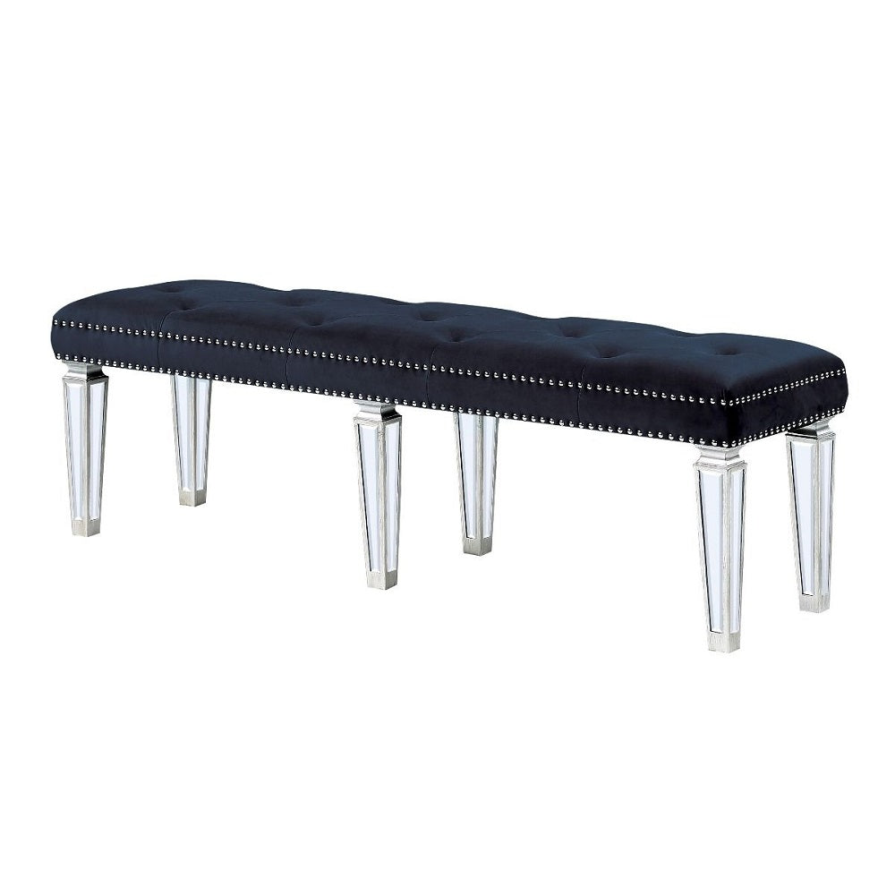 Acme Dark Navy Velvet & Mirrored Bench