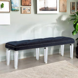 Acme Dark Navy Velvet & Mirrored Bench