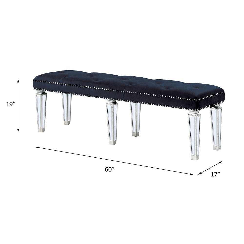 Acme Dark Navy Velvet & Mirrored Bench