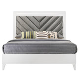 Chelsie Gray Fabric & White Finish Queen Bed