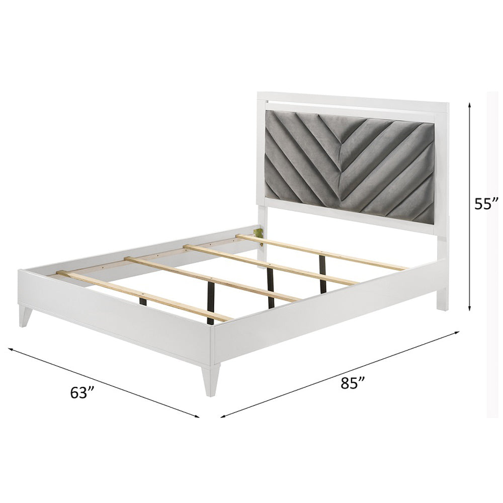 Chelsie Gray Fabric & White Finish Queen Bed