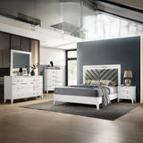 Chelsie Gray Fabric & White Finish Queen Bed