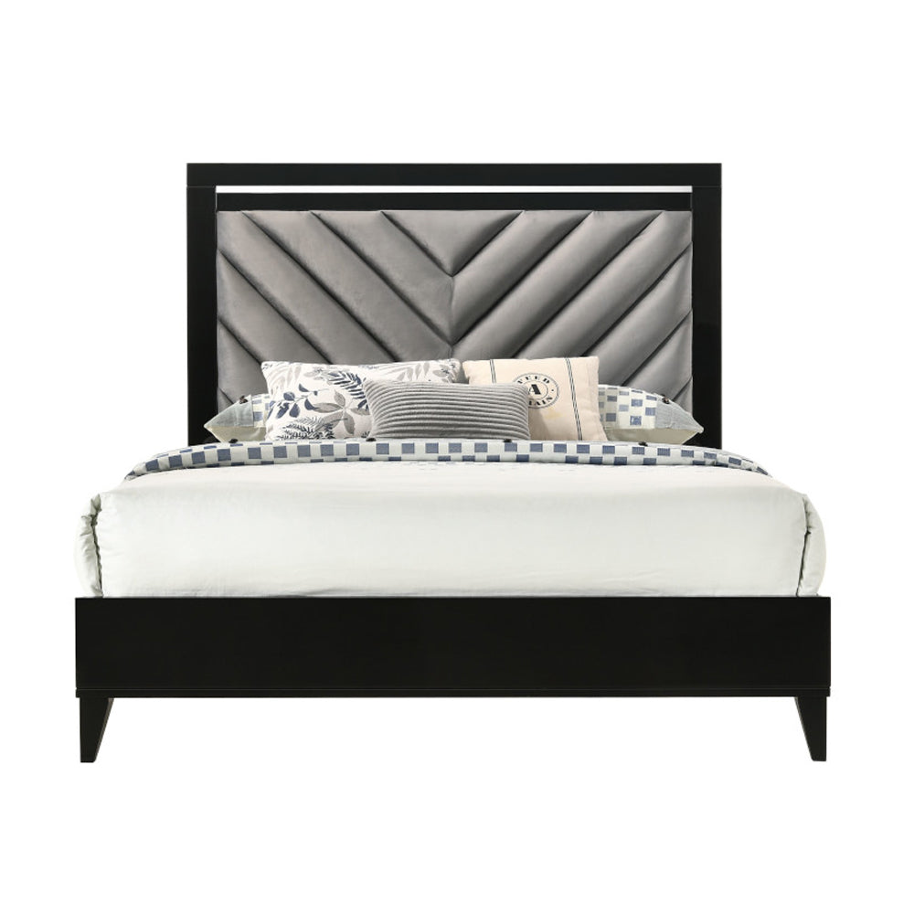 Chelsie Gray Fabric & Black Finish Eastern King Bed