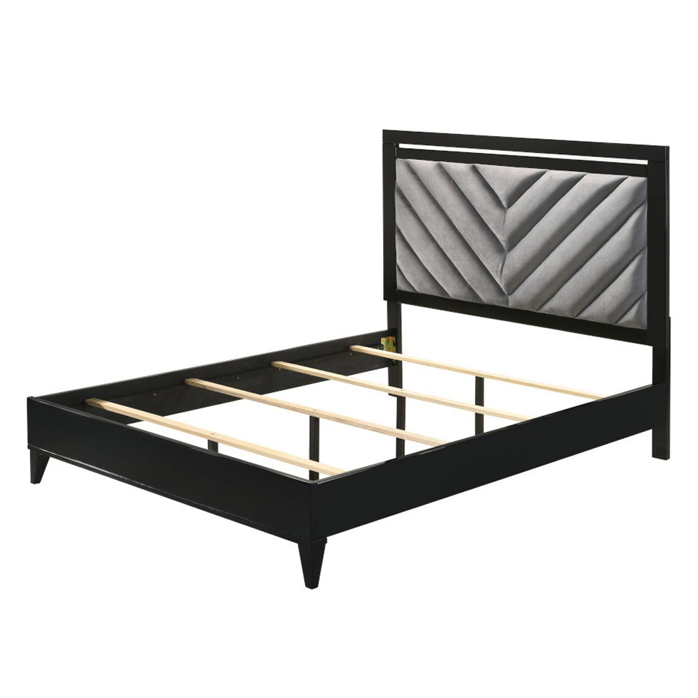 Chelsie Gray Fabric & Black Finish Queen Bed