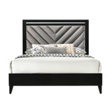 Chelsie Gray Fabric & Black Finish Queen Bed