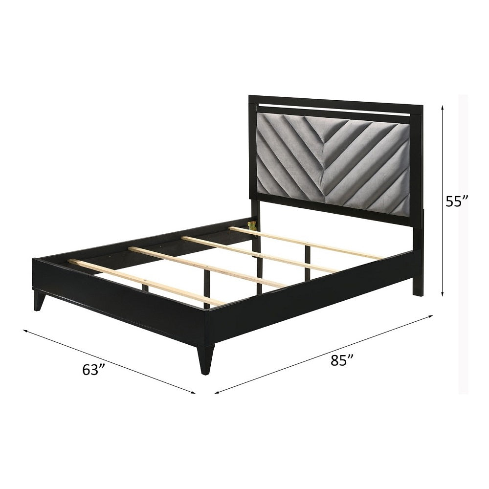 Chelsie Gray Fabric & Black Finish Queen Bed