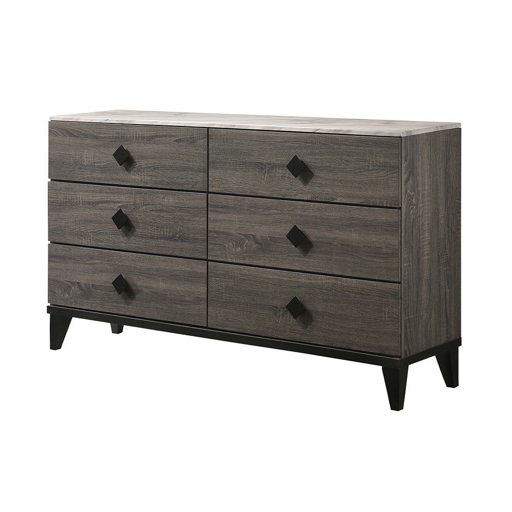 Avantika Faux Marble Top & Rustic Gray Oak Finish Dresser