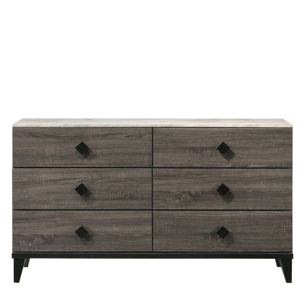 Avantika Faux Marble Top & Rustic Gray Oak Finish Dresser