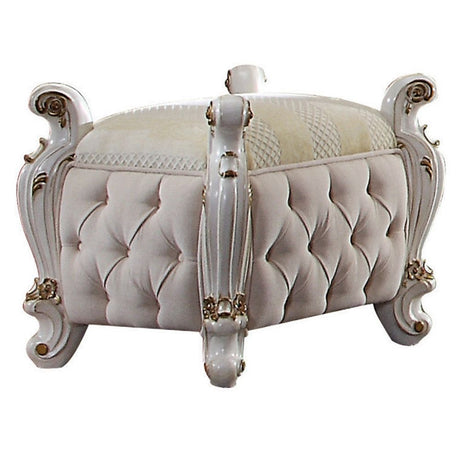 Picardy Fabric & Antique Pearl Finish Vanity Stool