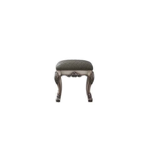 Dresden Vintage Bone White & Synthetic Leather Vanity Stool