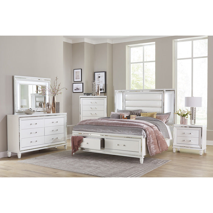 Tamsin White Metallic Queen Platform Bed With Led Lighting And Footboard Storage