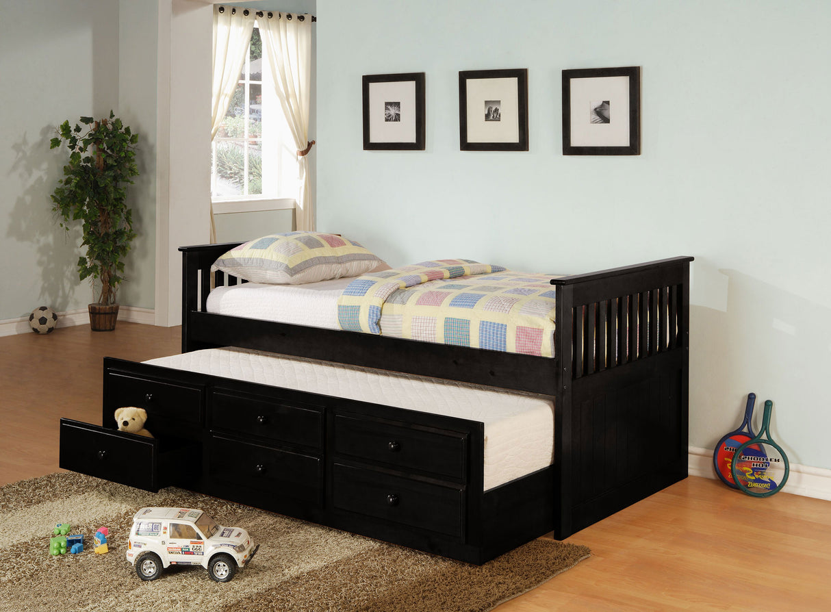 Rochford Black 3-Drawer Twin Bed With Captains Trundle