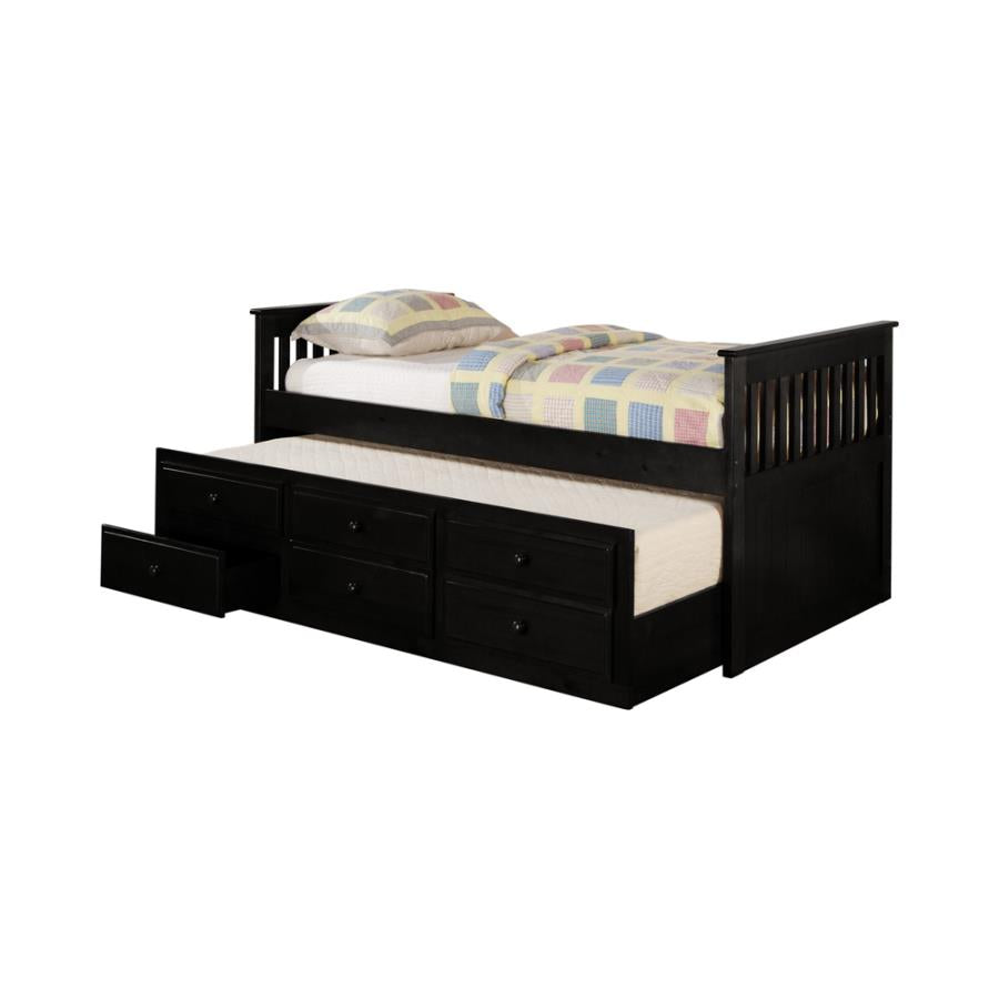 Rochford Black 3-Drawer Twin Bed With Captains Trundle