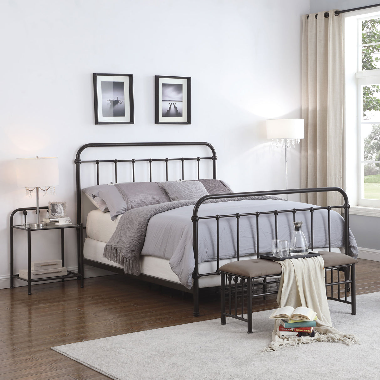 Livingston Eastern King Panel Metal Bed Dark Bronze