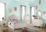 Edalene Pearl Synthetic Leather & Pearl White Finish Twin Bed