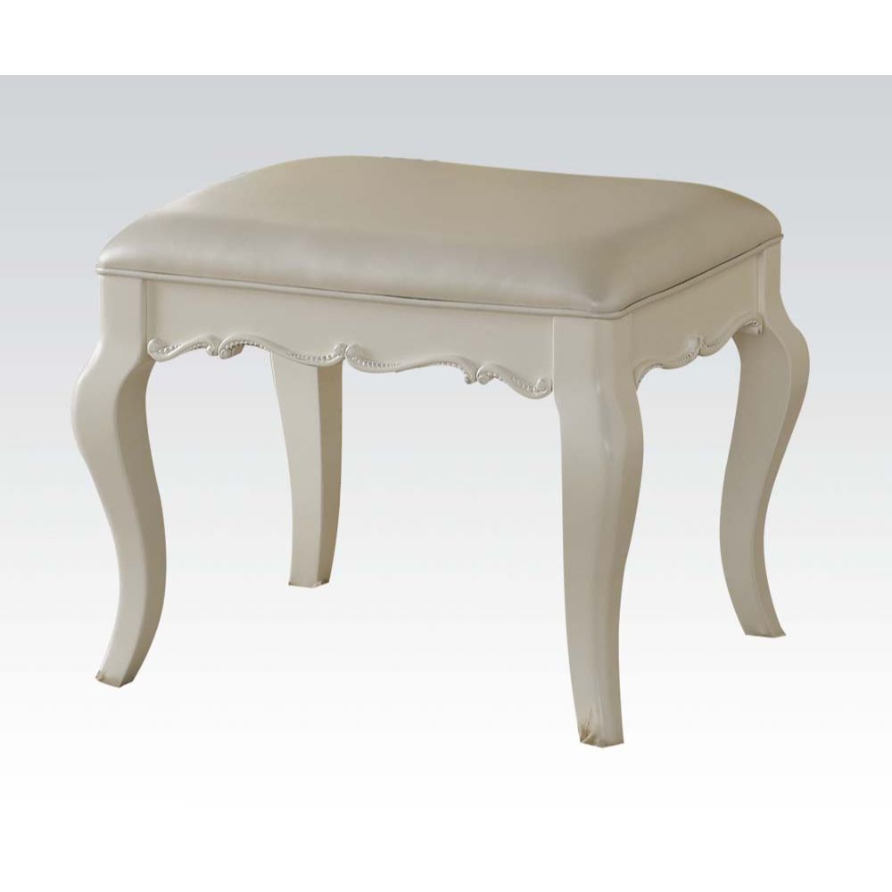 Edalene Pearl Synthetic Leather & Pearl White Finish Vanity Stool