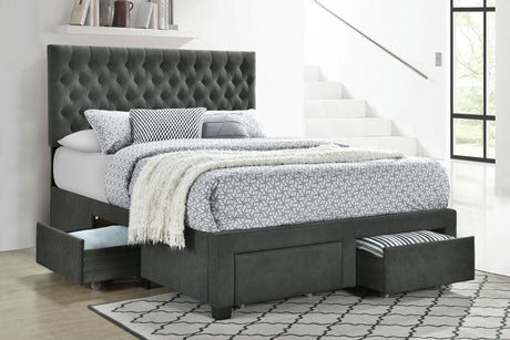 Soledad Eastern King 4-Drawer Button Tufted Storage Bed Charcoal