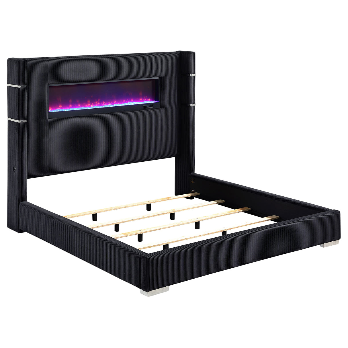 Tisdall Black 67-Inch Upholstered Cal King Fireplace Bed