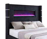 Tisdall Black 67-Inch Upholstered Cal King Fireplace Bed