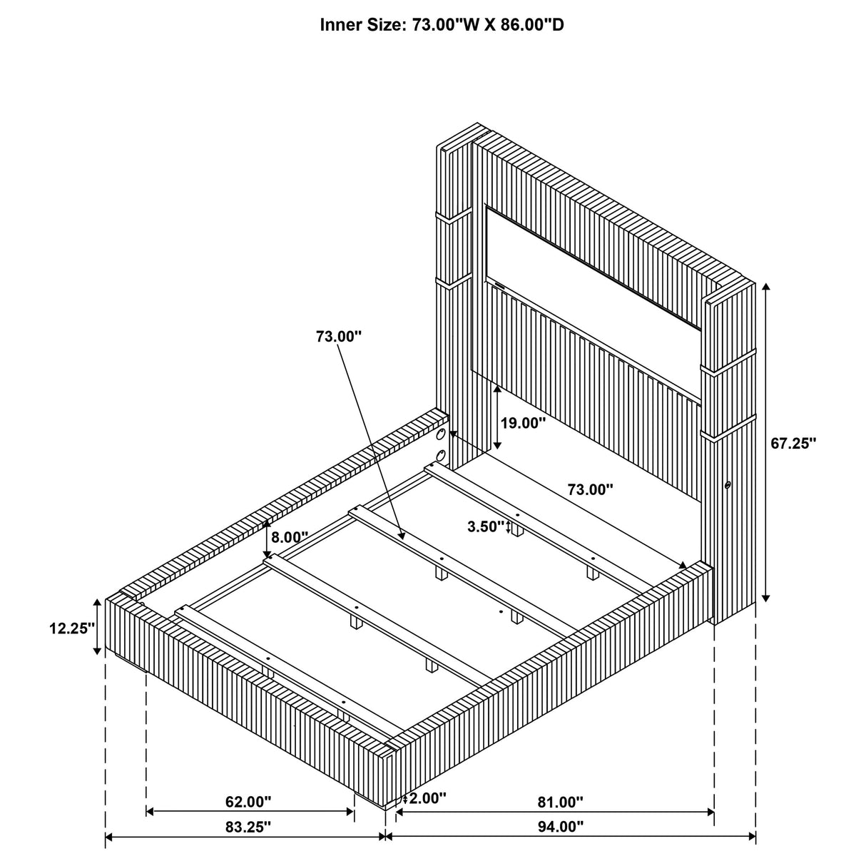 Tisdall Black 67-Inch Upholstered Cal King Fireplace Bed