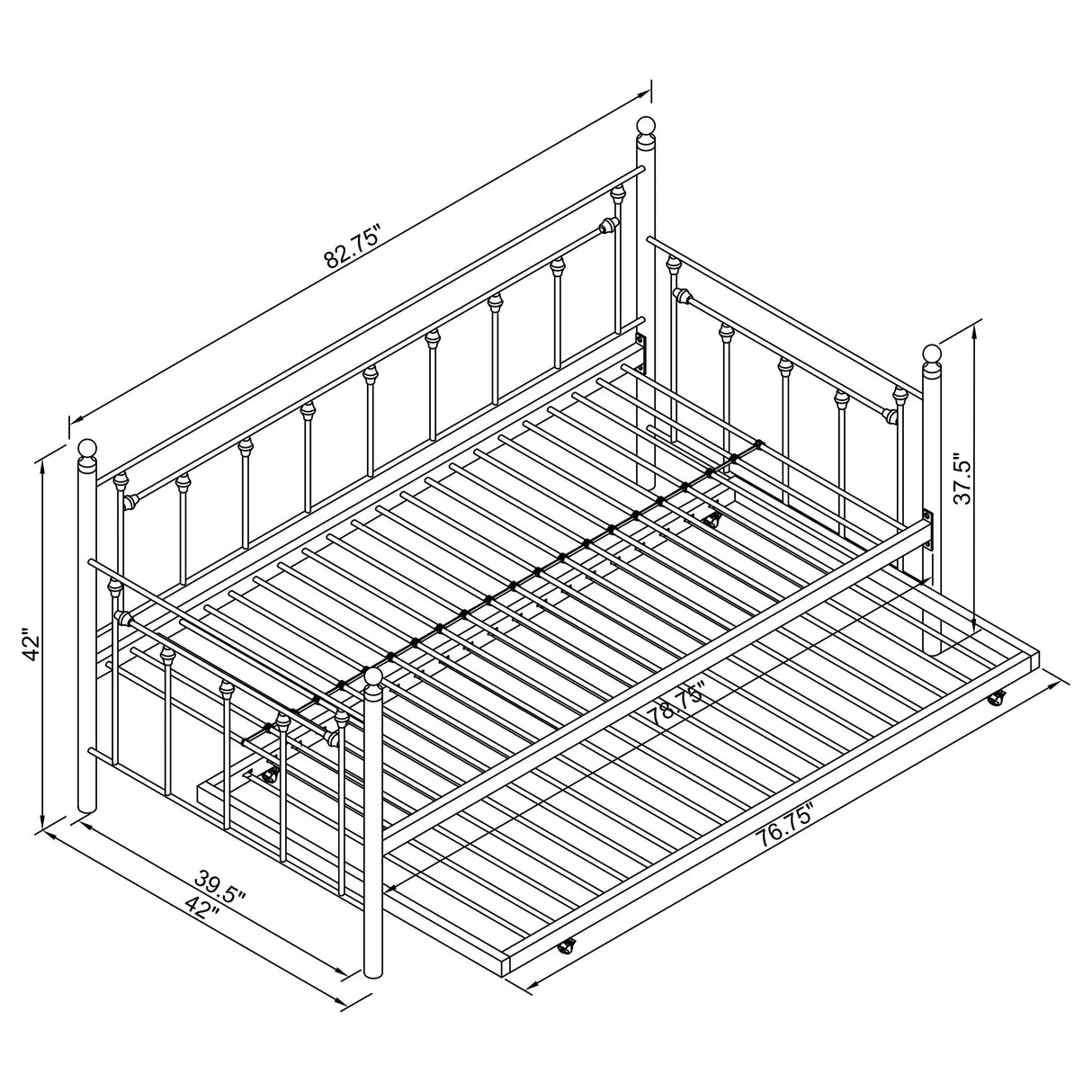 Nocus Spindle Metal Twin Daybed With Trundle